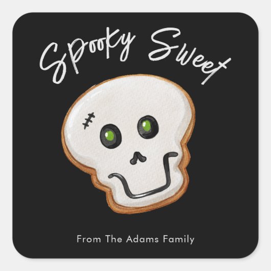 Sticker Carré Cookie sucre crâne éffrayant (Devant)