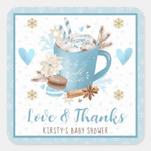 Sticker Carré Cookies Bleus et Cacao, Cadeau pour une Baby Showe