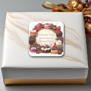 Sticker Carré Cookies de Noël Bonbons Brownies Beignets
