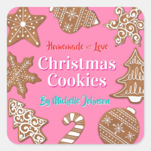 Sticker Carré Cookies de Noël roses faits maison