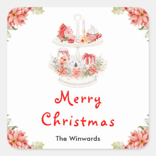 Sticker Carré Cookies de vacances et cacao Rouge Joyer Noël