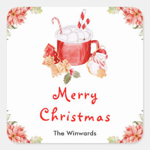 Sticker Carré Cookies de vacances et cacao rouge Joyeux Noël