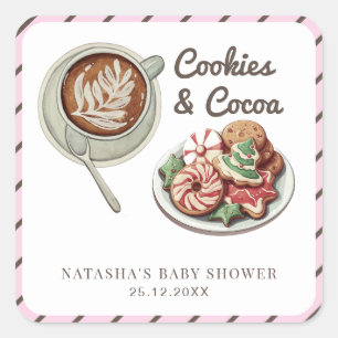Sticker Carré Cookies et cacao Chaud Pastel Baby shower rose