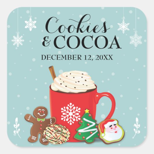 Sticker Carré Cookies et cacao Fête de Noël (Devant)