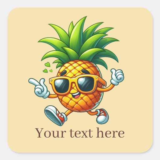 Sticker Carré Cool Ananas tropical ajouter le texte Été (Devant)
