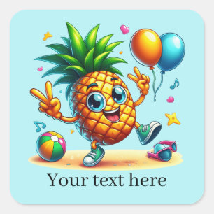 Sticker Carré Cool Anniversaire plage fête d'ananas