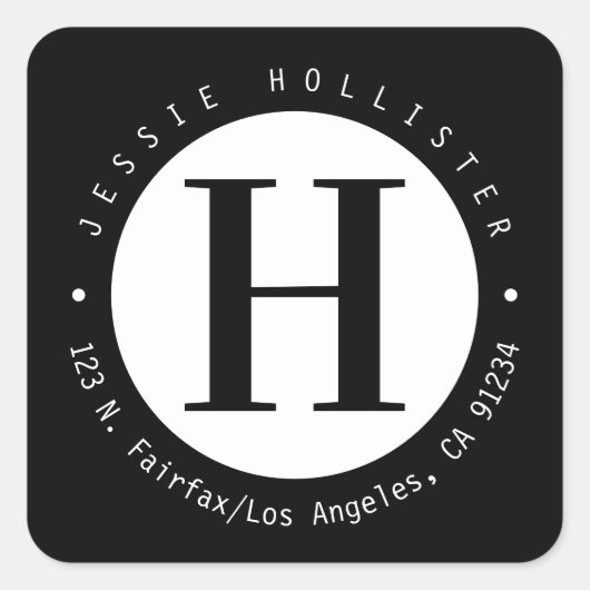 Sticker Carré Cool Black & White Circle Monogramme Adresse de re (Devant)