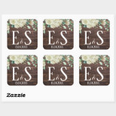 Sticker Carré Cool Bois rustique monogramme mariage date (Feuille)
