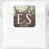 Sticker Carré Cool Bois rustique monogramme mariage date (Sac)