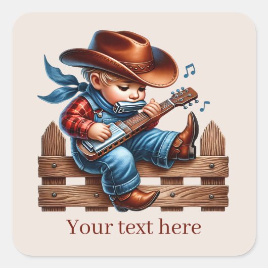Sticker Carré Cool boys Cowboy ajouter du texte (Devant)