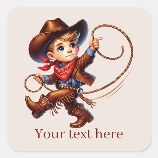 Sticker Carré Cool boys Cowboy ajouter du texte (Devant)