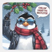 Sticker Carré Cool Christmas Penguin Design – “Chillin’ (Devant)