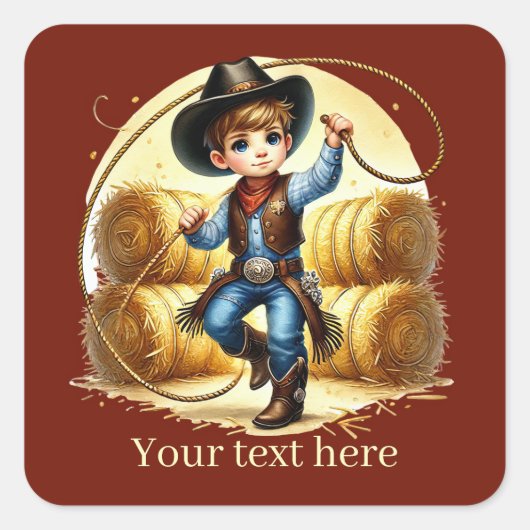 Sticker Carré Cool Cowboy ajouter du texte (Devant)