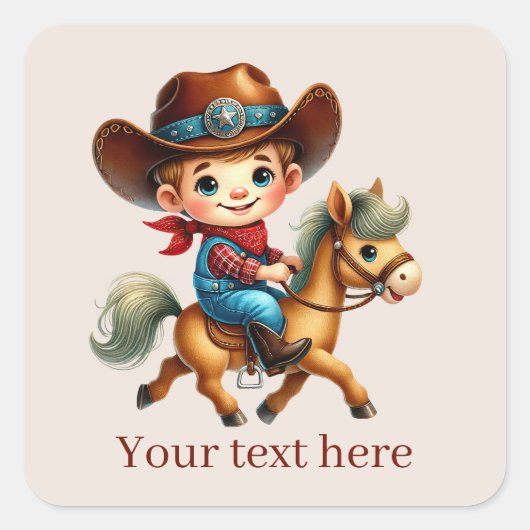 Sticker Carré Cool Cowboy ajouter du texte (Devant)