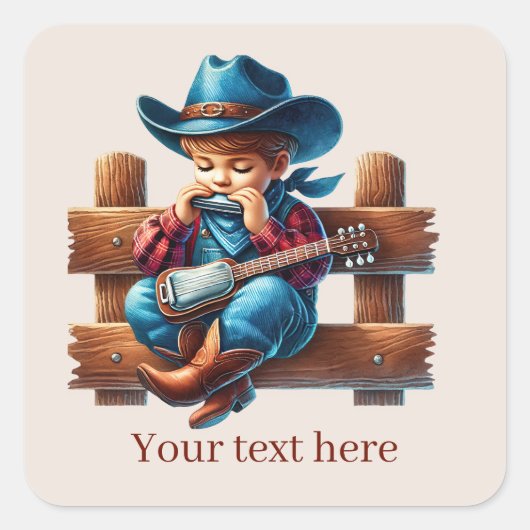 Sticker Carré Cool Cowboy ajouter du texte (Devant)