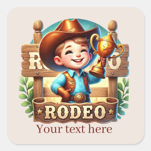 Sticker Carré Cool Cowboy Rodeo ajouter du texte (Devant)