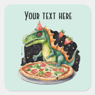 Sticker Carré Cool enfants dinosaur pizza party ajouter un texte