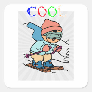 Sticker Carré Cool Funny Skier   conceptions de ski   skier drôl
