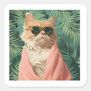 Sticker Carré Cool Ginger Chat Vacances Vibes Esthétique