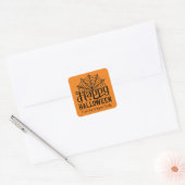 Sticker Carré Cool Happy Halloween spider ajouter nom (Enveloppe)