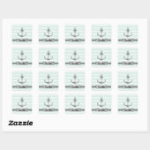 Sticker Carré Cool Nautical Mint Stripes Ancre personnalisée (Feuille)
