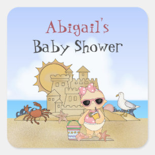 Sticker Carré Cool personnalisé Plage bébé Baby shower fille