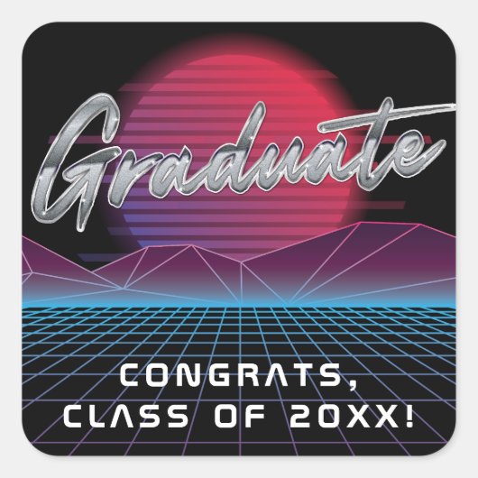 Sticker Carré Cool Retro 80's Synthwave New Wave Grad Party (Devant)
