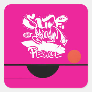 Sticker Carré Cool Retro Surf Brooklyn Paix