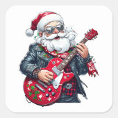 Sticker Carré Cool Rocker Santa Playing Red Guitar (Devant)