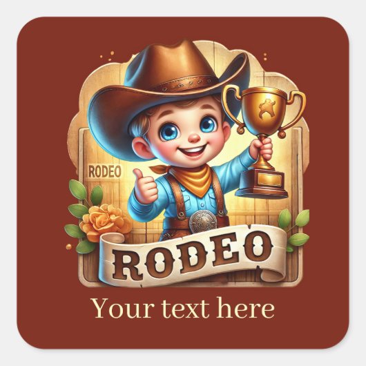Sticker Carré Cool Rodeo Cowboy ajouter du texte (Devant)