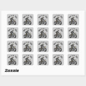 Sticker Carré Cool Skeleton Bone to be Wild Riding a Motorcycle (Feuille)
