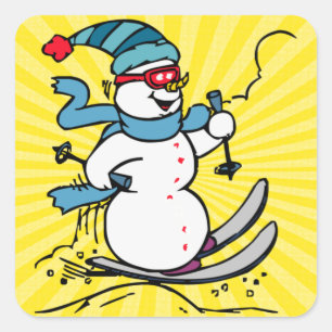 Sticker Carré Cool Snowman Ski amateurs de ski sports d'hive