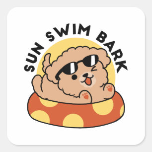 Sticker Carré Cool Summer Chien Flottant - Jolie Puppy Pool Part