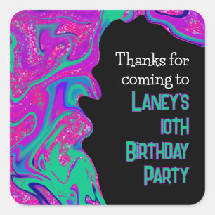 Sticker Carré Cool Turquoise Purple Parties scintillant Fille An