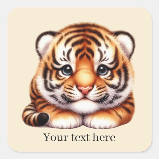 Sticker Carré Cool unisex bébé tiger ajouter un message (Devant)