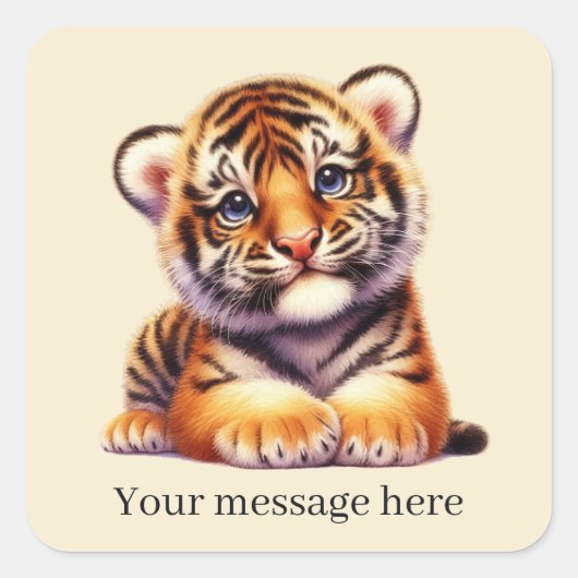 Sticker Carré Cool unisex bébé tiger ajouter un message (Devant)