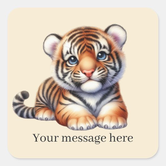 Sticker Carré Cool unisex bébé tiger ajouter un message (Devant)