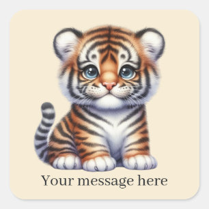 Sticker Carré Cool unisex bébé tiger ajouter un message