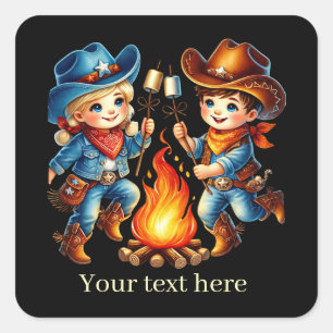 Sticker Carré Cool unisex Cowgirl Cowboy ajouter du texte