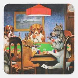 Sticker Carré Coolidge Classique Jeu de Poker pour Chien Art Vin