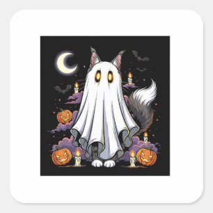 Sticker Carré Coon Gho- Fluffy Maine Coon Halloween