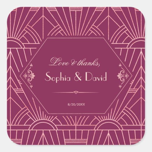 Sticker Carré Cooper Rose Great Gatsby Mariage des années 1920 (Devant)