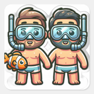 Sticker Carré Copains de snorkeling