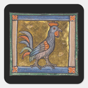 Sticker Carré Coq de bestiaire médiéval c. 1270
