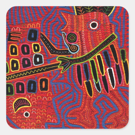 Sticker Carré Coq écaillant un poisson avec un machette (Devant)