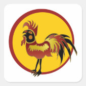 Sticker Carré Coq Rouge Et Noir (Devant)
