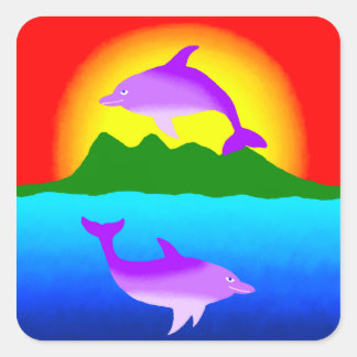 Sticker Carré Coque ipad du coucher de soleil et des dauphins