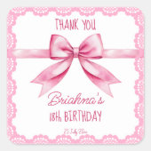 Sticker Carré Coquette arc rose fête d'anniversaire (Devant)