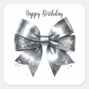 Sticker Carré Coquette Argent Bow métallique Anniversaire