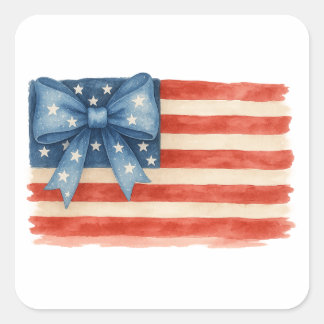 Sticker Carré Coquette Bow American Flag 4 juillet